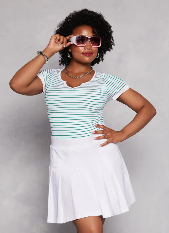 Plus Size Seamless Striped Notch Neck Tee sold by Rainbow