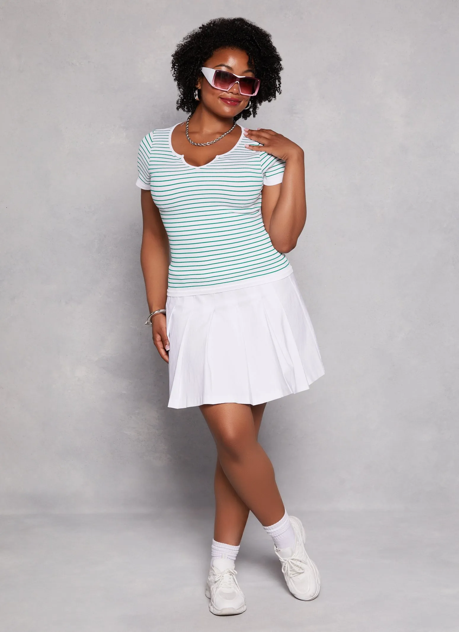 Plus Size Seamless Striped Notch Neck Tee sold by Rainbow product image thumbnail 2