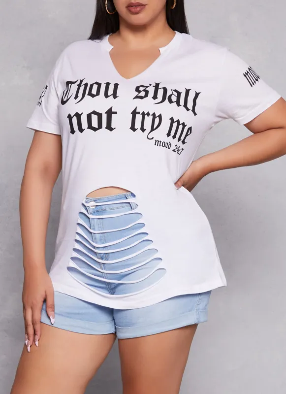 Plus Size Thou Shall Not Try Me Laser Cut Tee sold by Rainbow