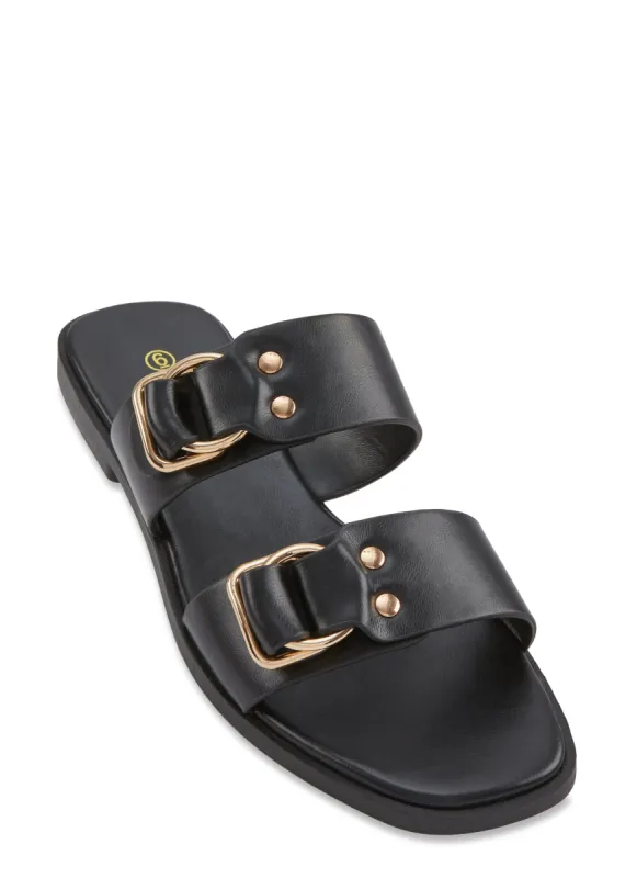 Double Buckle Band Slide Sandals sold by Rainbow