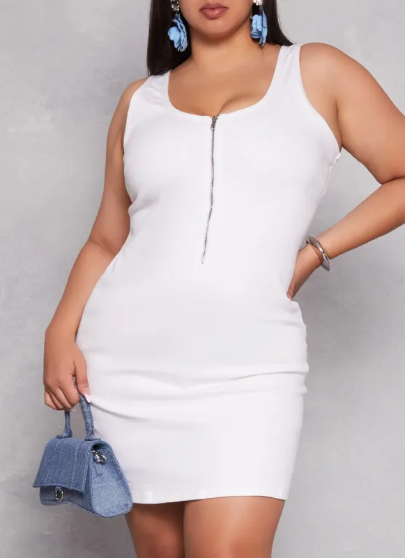 Plus Size Half Zip Denim Tank Dress sold by Rainbow