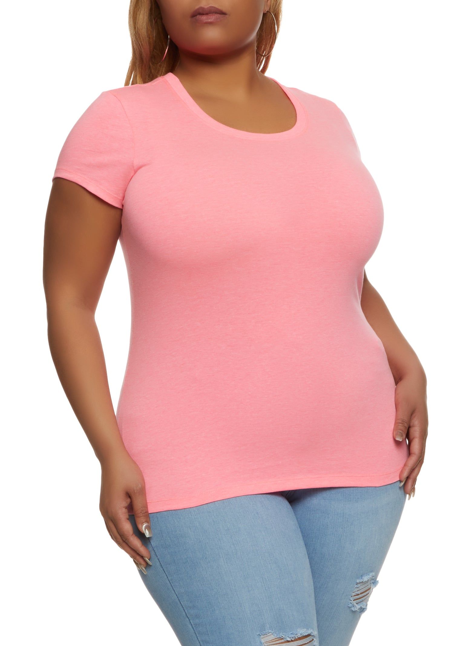 Plus Size Basic Short Sleeve Crew Neck Tee sold by Rainbow