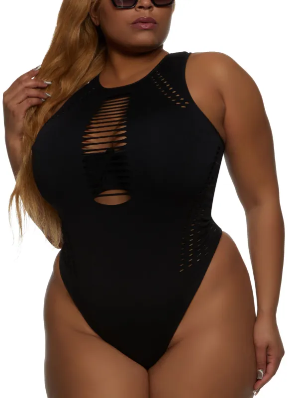 Plus Size Seamless Laser Cut Bodysuit sold by Rainbow