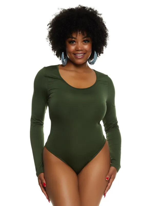 Plus Size Basic Scoop Neck Long Sleeve Bodysuit made by Rainbow