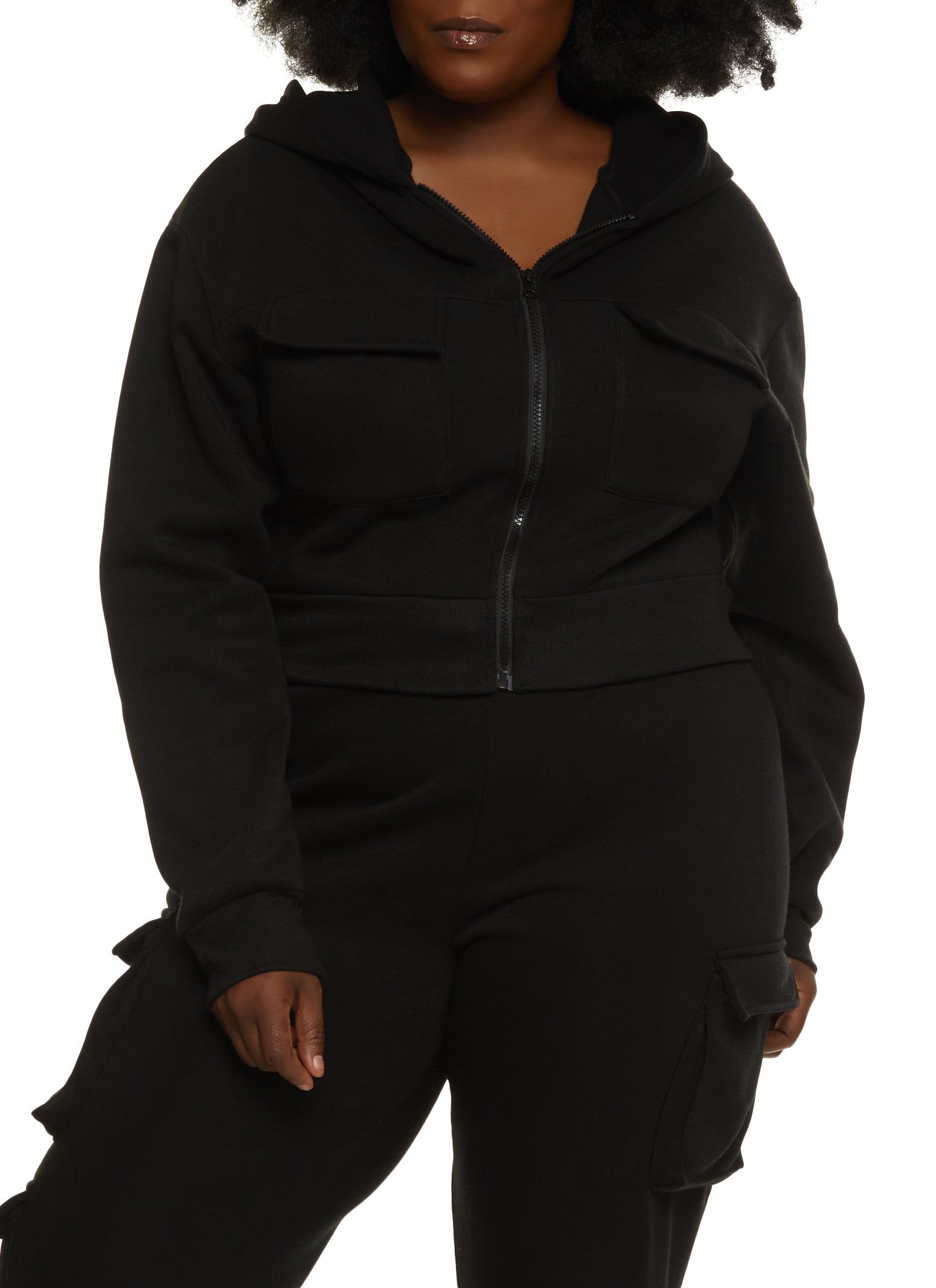 Plus Size Cargo Pocket Cropped Hoodie sold by Rainbow