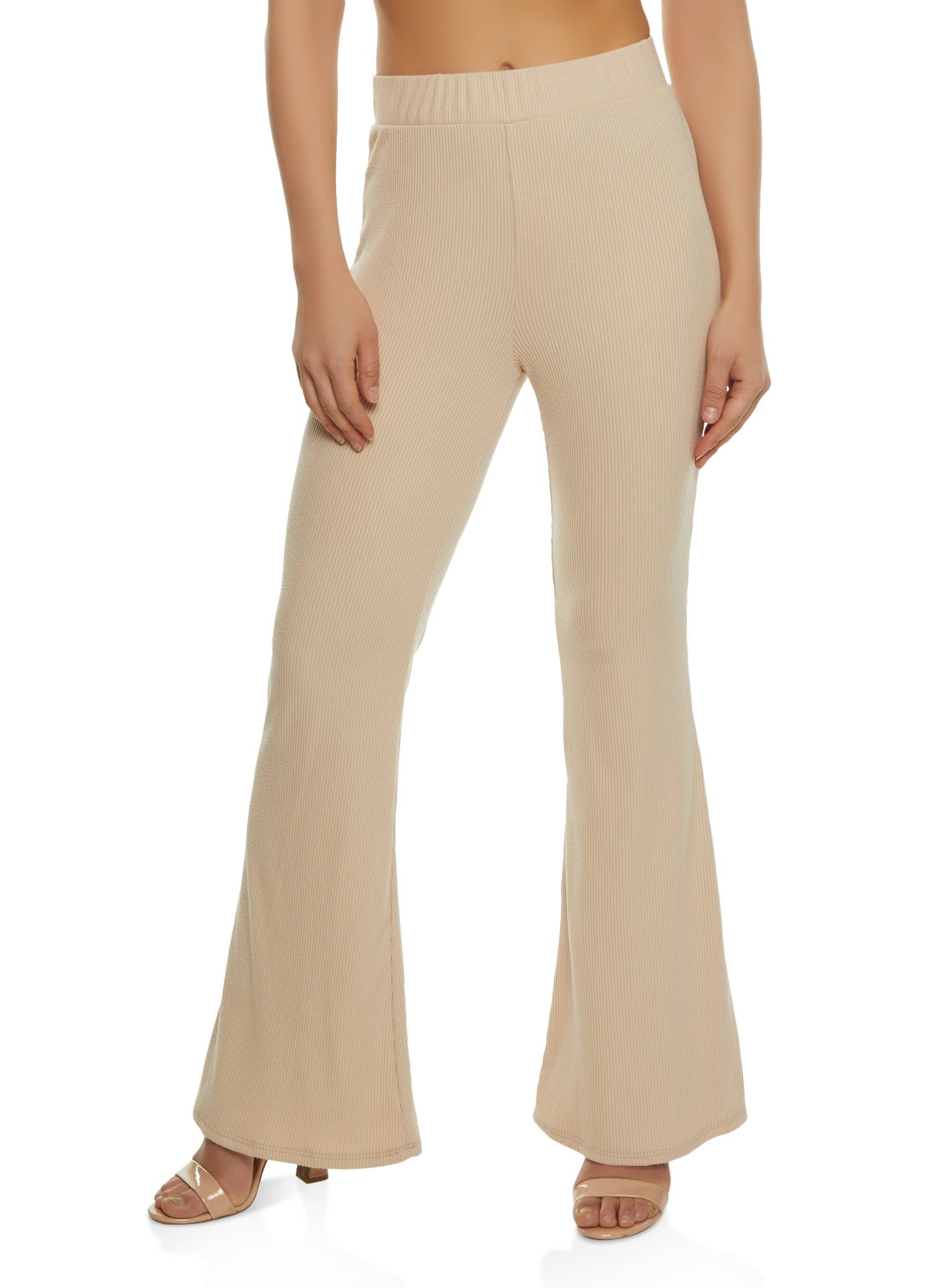 Basic Ribbed High Waist Flare Pants sold by Rainbow