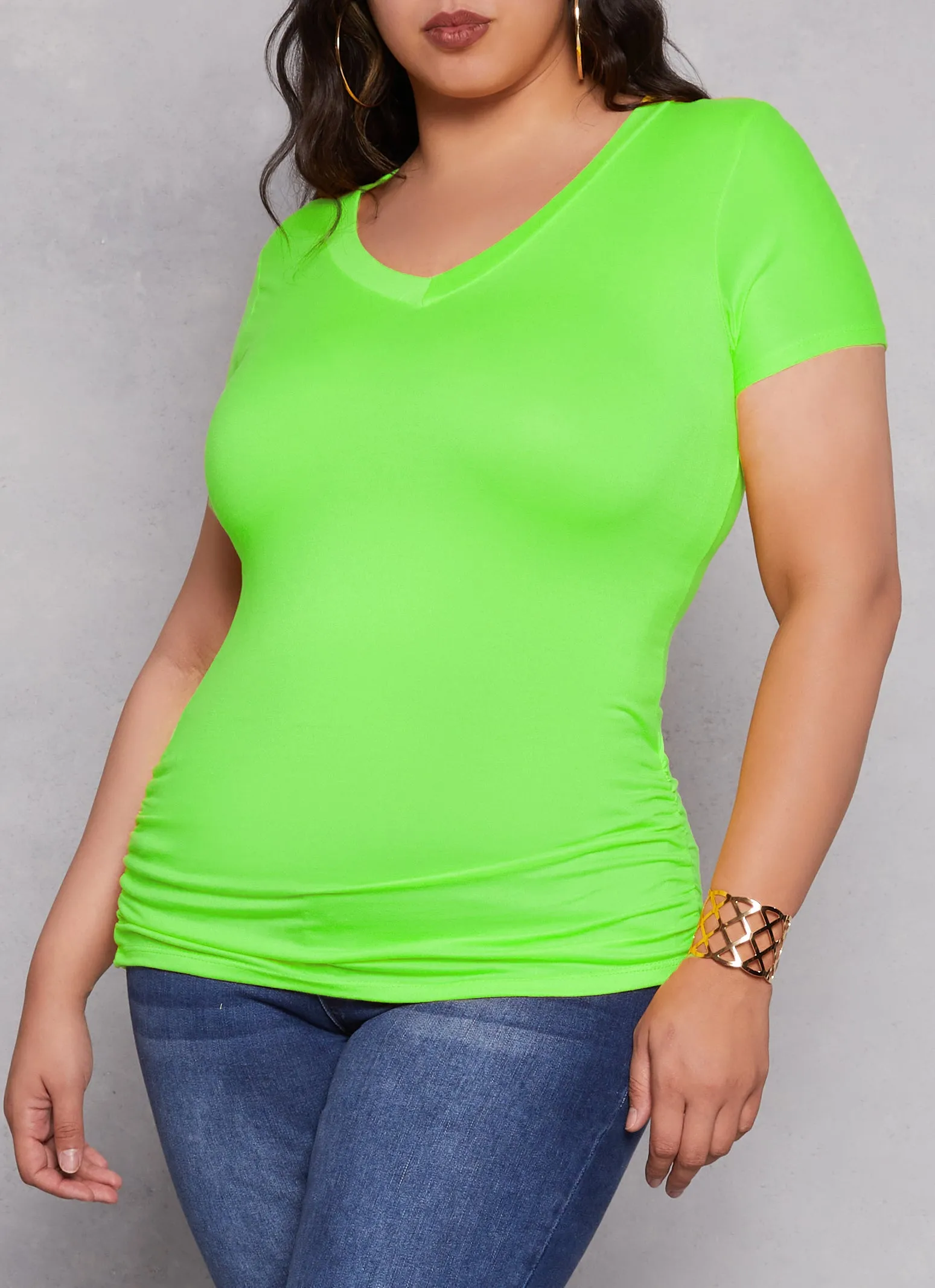Plus Size Basic V Neck Ruched Side Tee sold by Rainbow