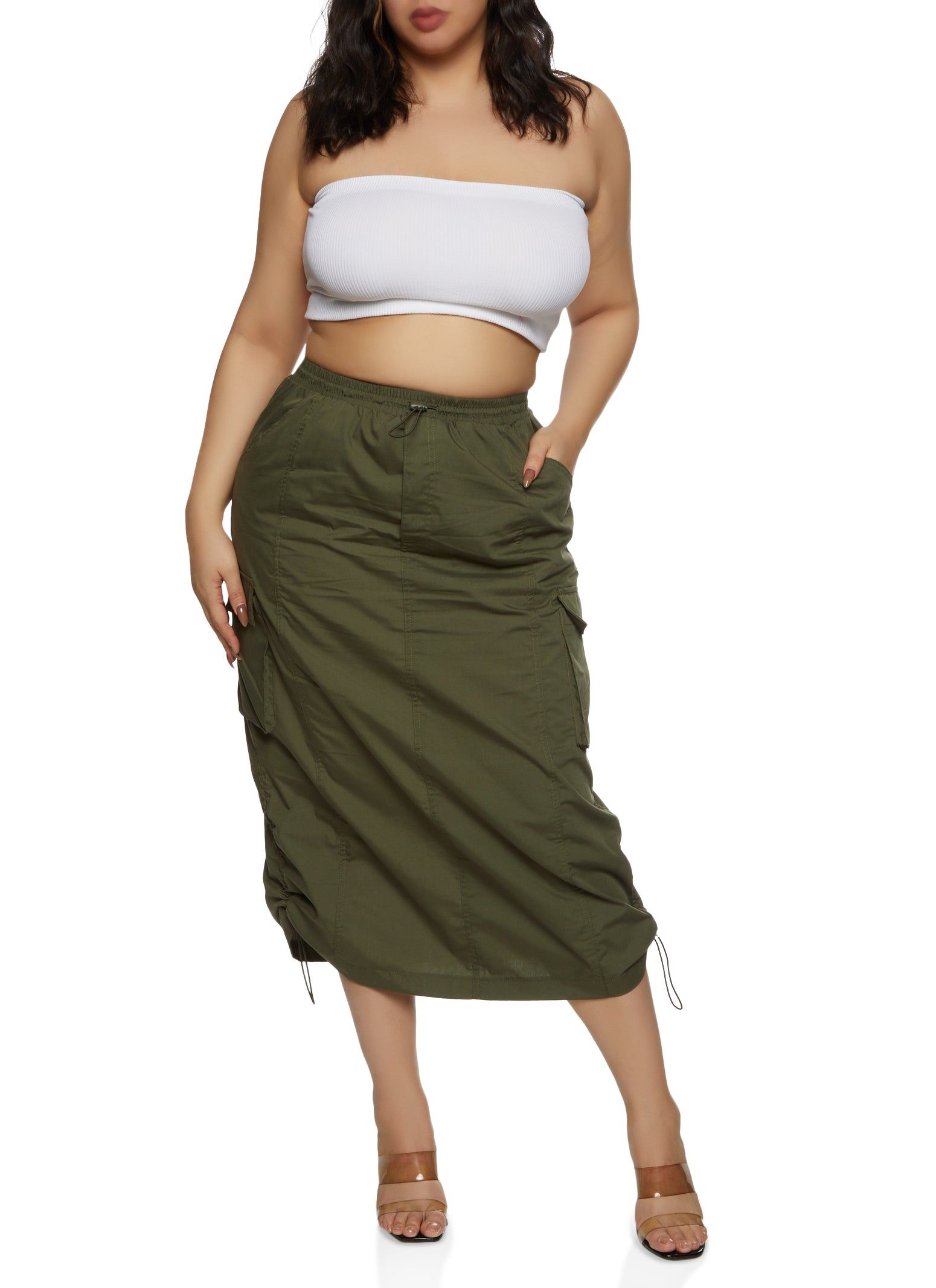 Plus Size Toggle Drawstring Utility Maxi Skirt sold by Rainbow