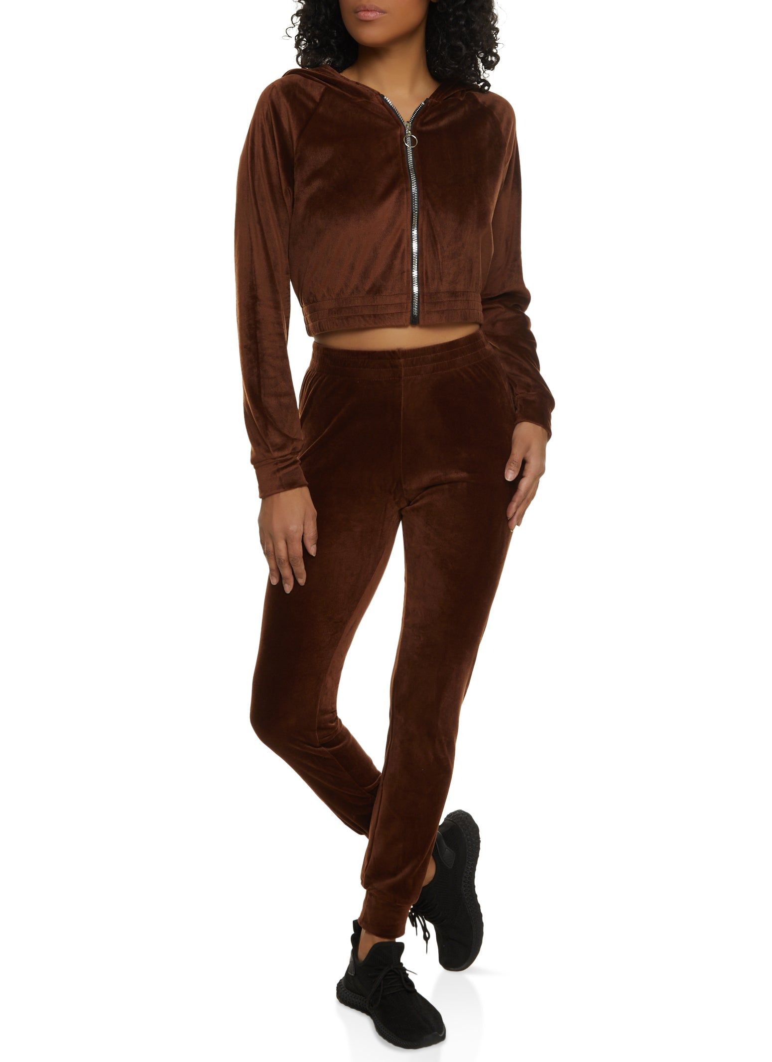 Velour Cropped Zip Front Hoodie sold by Rainbow product image thumbnail 2