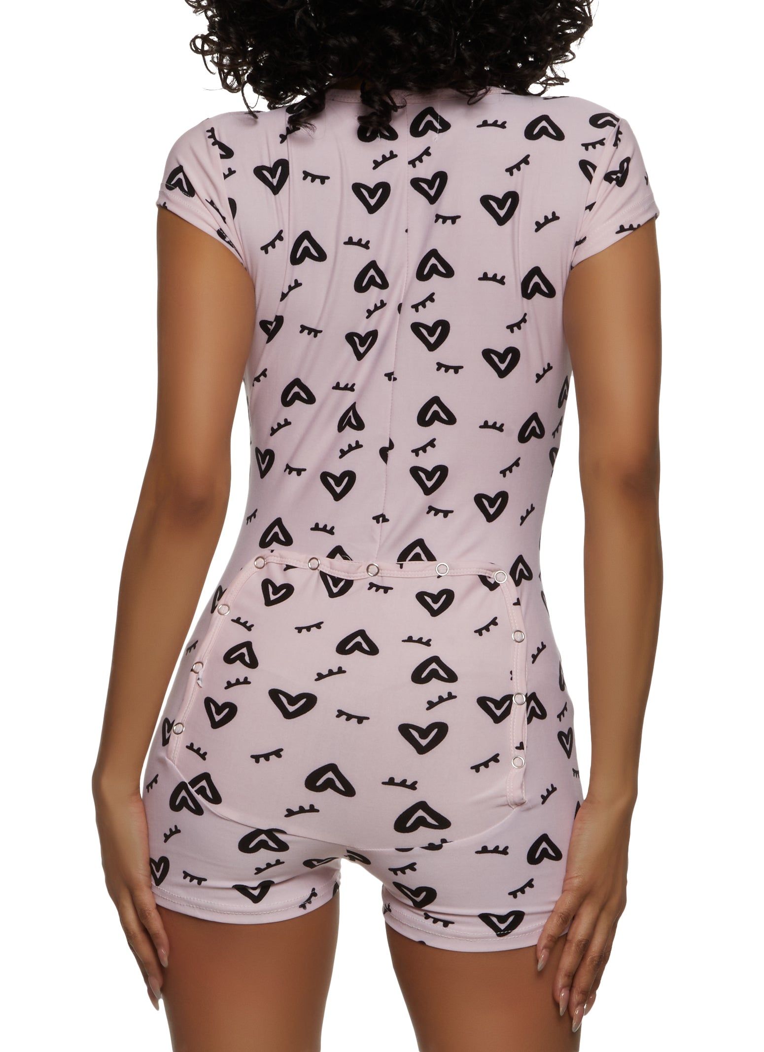 Heart Eyelash Graphic Print Pajama Romper sold by Rainbow product image thumbnail 2