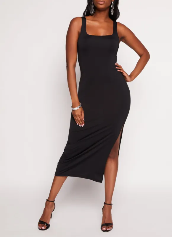 Square Neck Side Slit Maxi Tank Dress sold by Rainbow