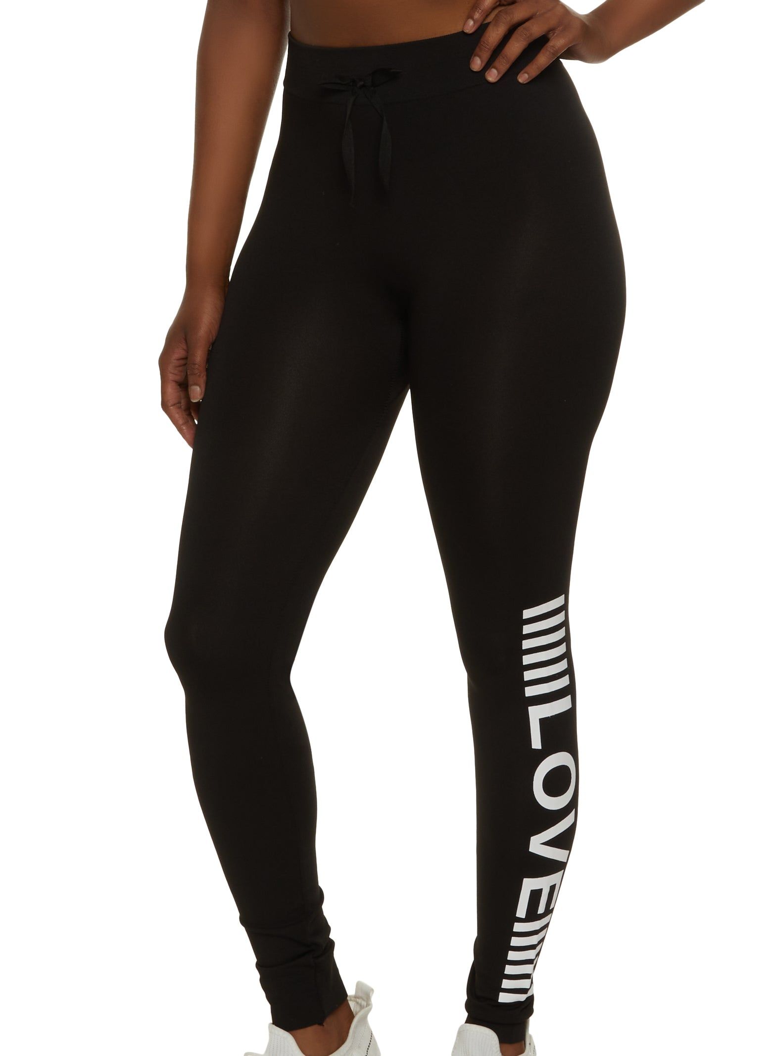 Love Side Graphic Drawstring Detail Leggings sold by Rainbow