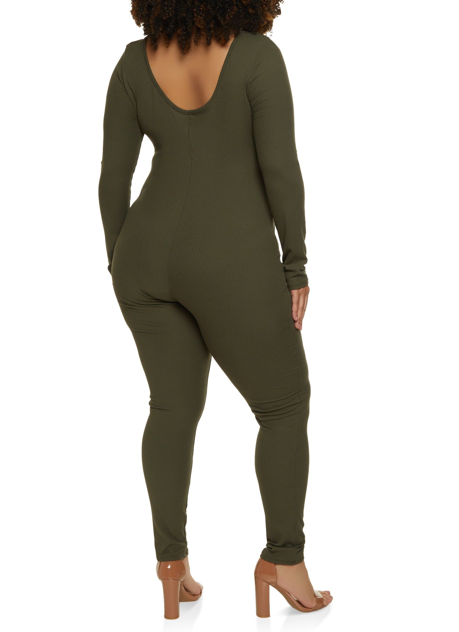 Plus Size Rib Knit Notch Neck Long Sleeve Catsuit sold by Rainbow product image thumbnail 3