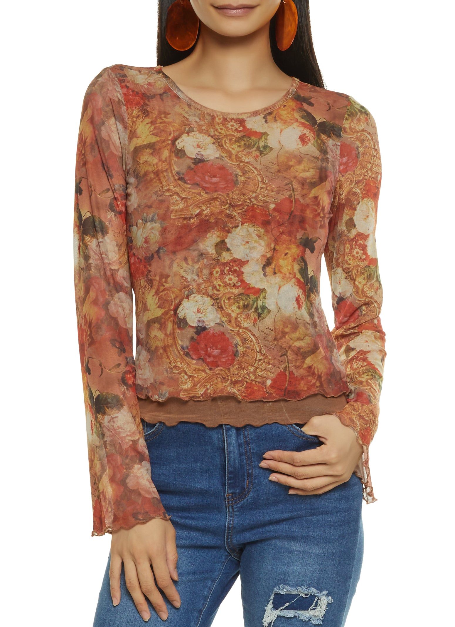 Mesh Printed Long Sleeve Top sold by Rainbow