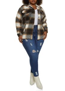 Plus Size Plaid Brushed Knit Shacket sold by Rainbow