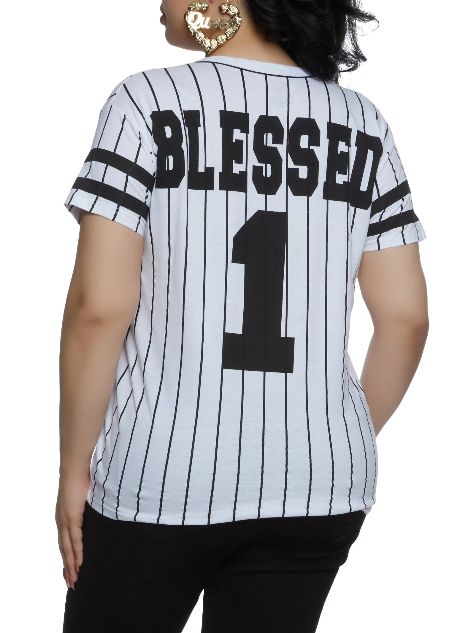 Plus Size Blessed Button Front Striped Baseball Tee sold by Rainbow product image thumbnail 2
