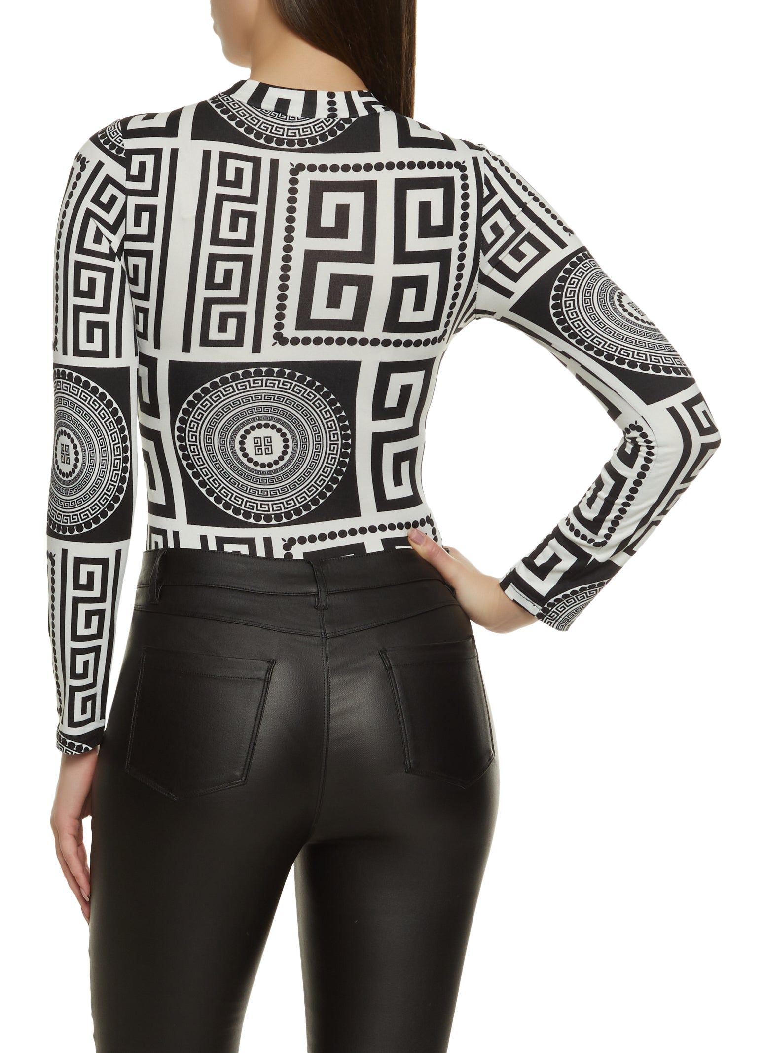 Greek Key Print Long Sleeve Bodysuit sold by Rainbow product image thumbnail 3