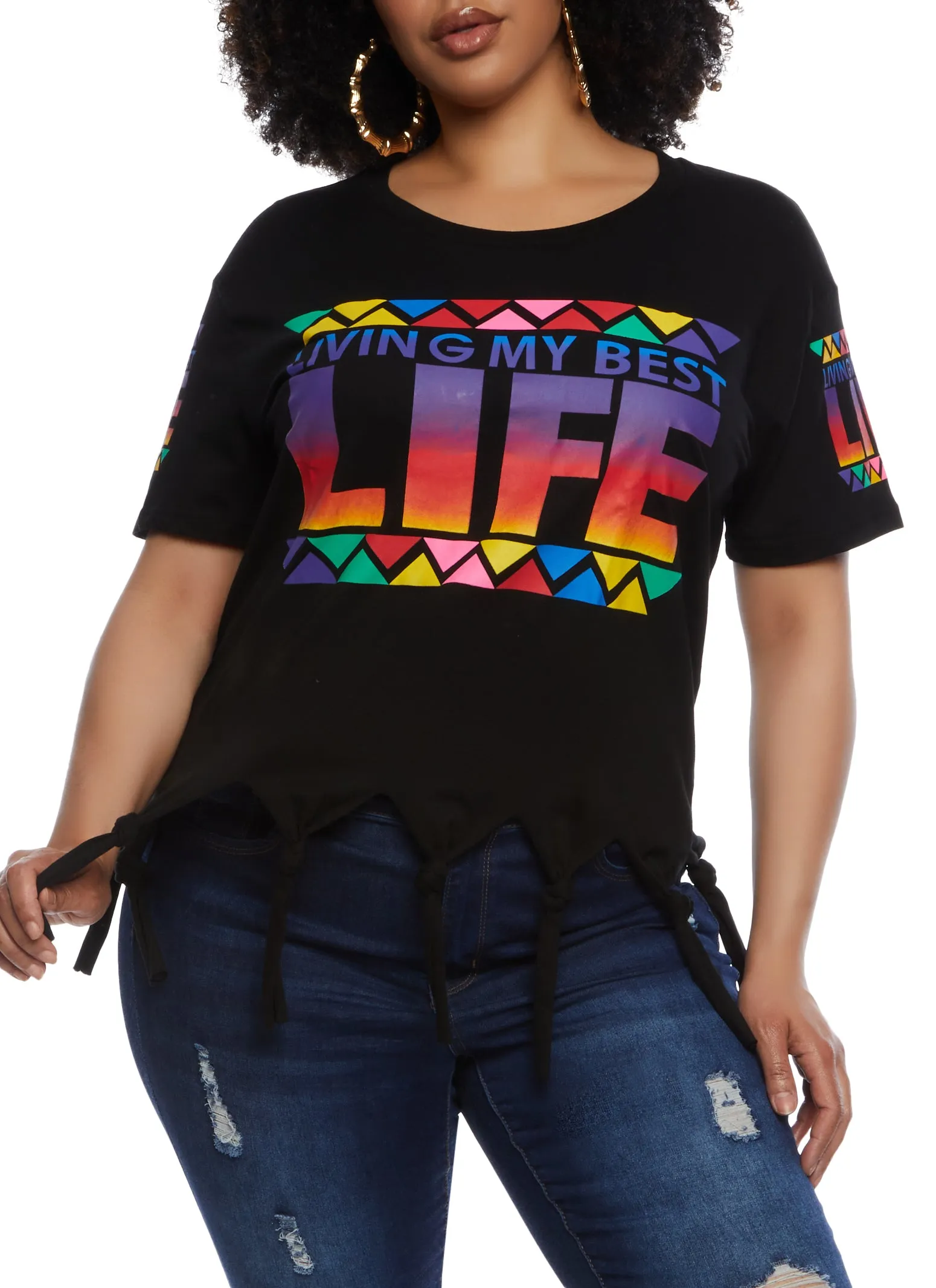 Plus Size Knotted Fringe Living My Best Life Graphic T Shirt sold by Rainbow product image thumbnail 2