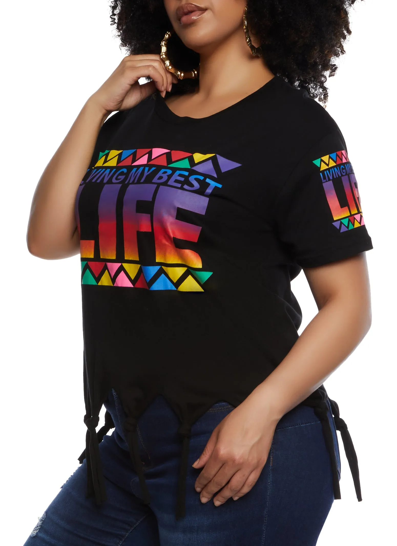 Plus Size Knotted Fringe Living My Best Life Graphic T Shirt sold by Rainbow product image thumbnail 3