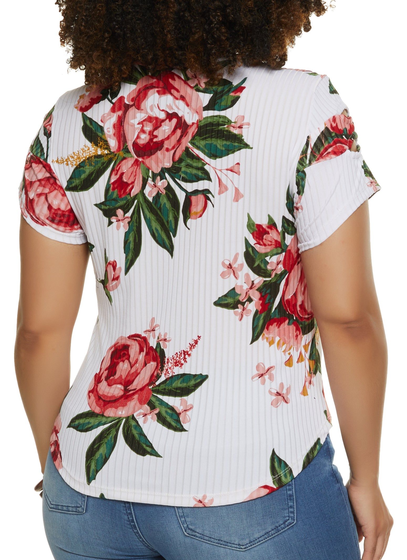 Plus Size Floral Double Keyhole Crew Neck Top sold by Rainbow product image thumbnail 2