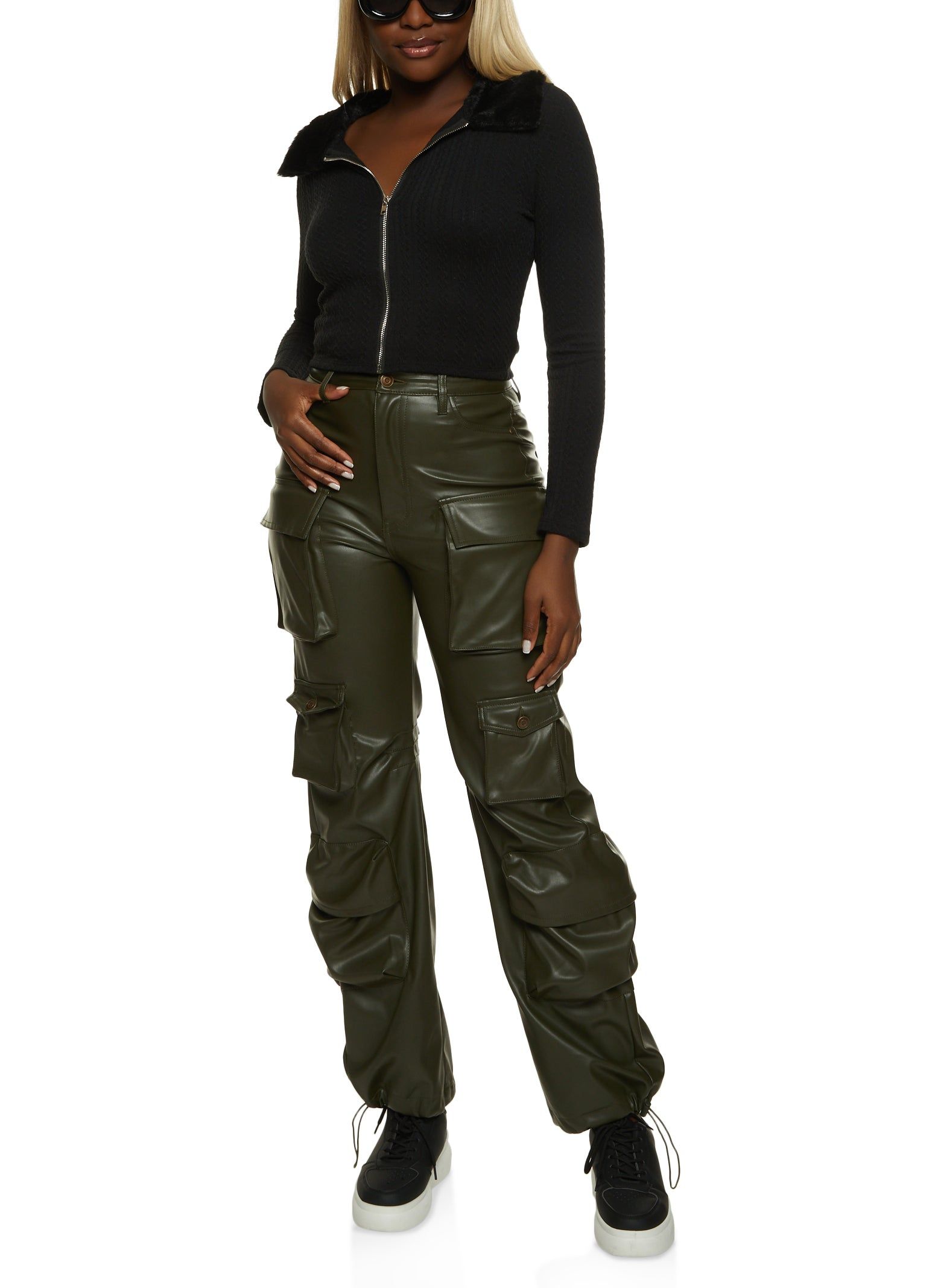 Faux Leather High Waist Cargo Pants sold by Rainbow product image thumbnail 2