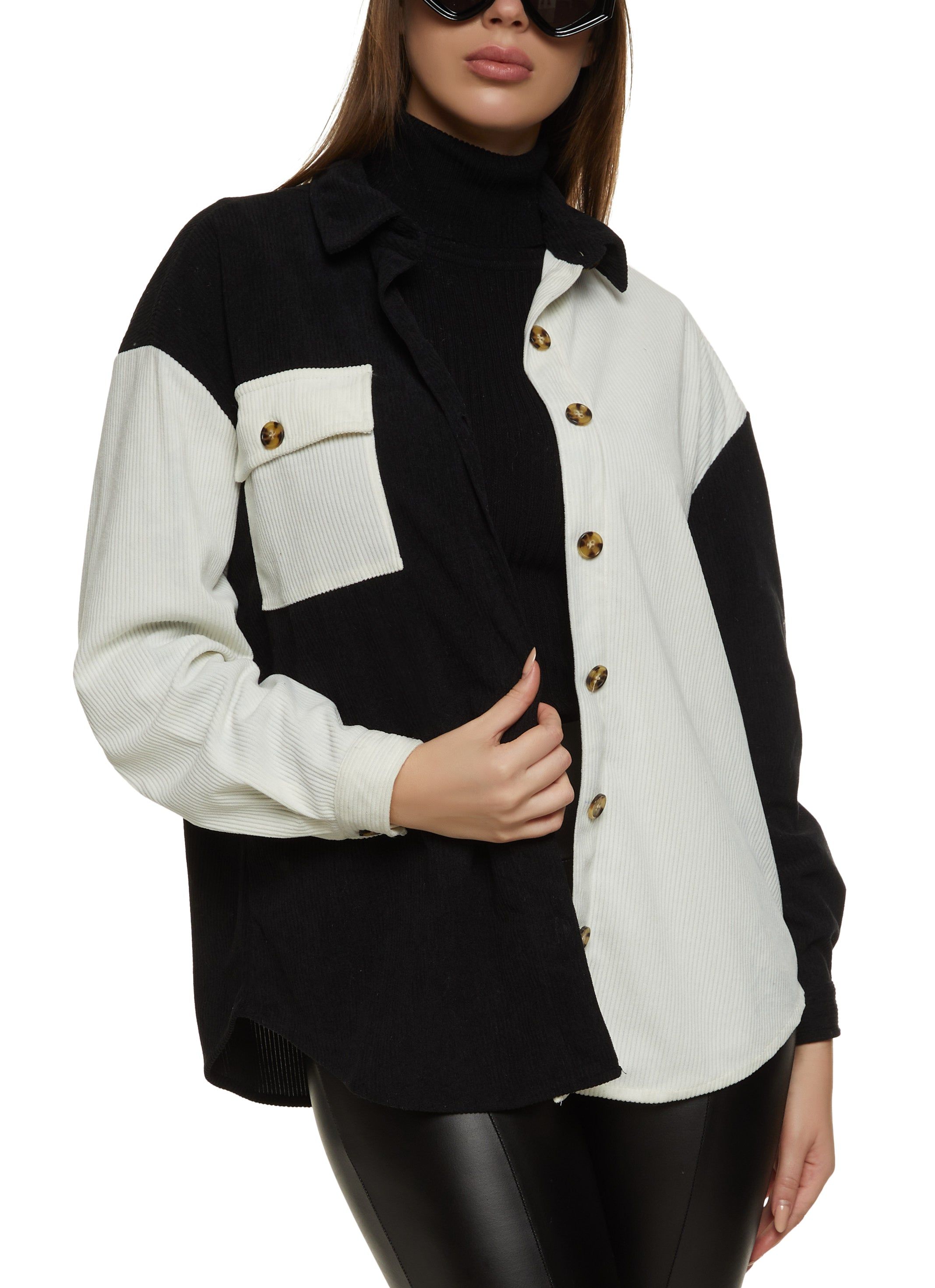 Corduroy Color Block Button Front Shirt sold by Rainbow