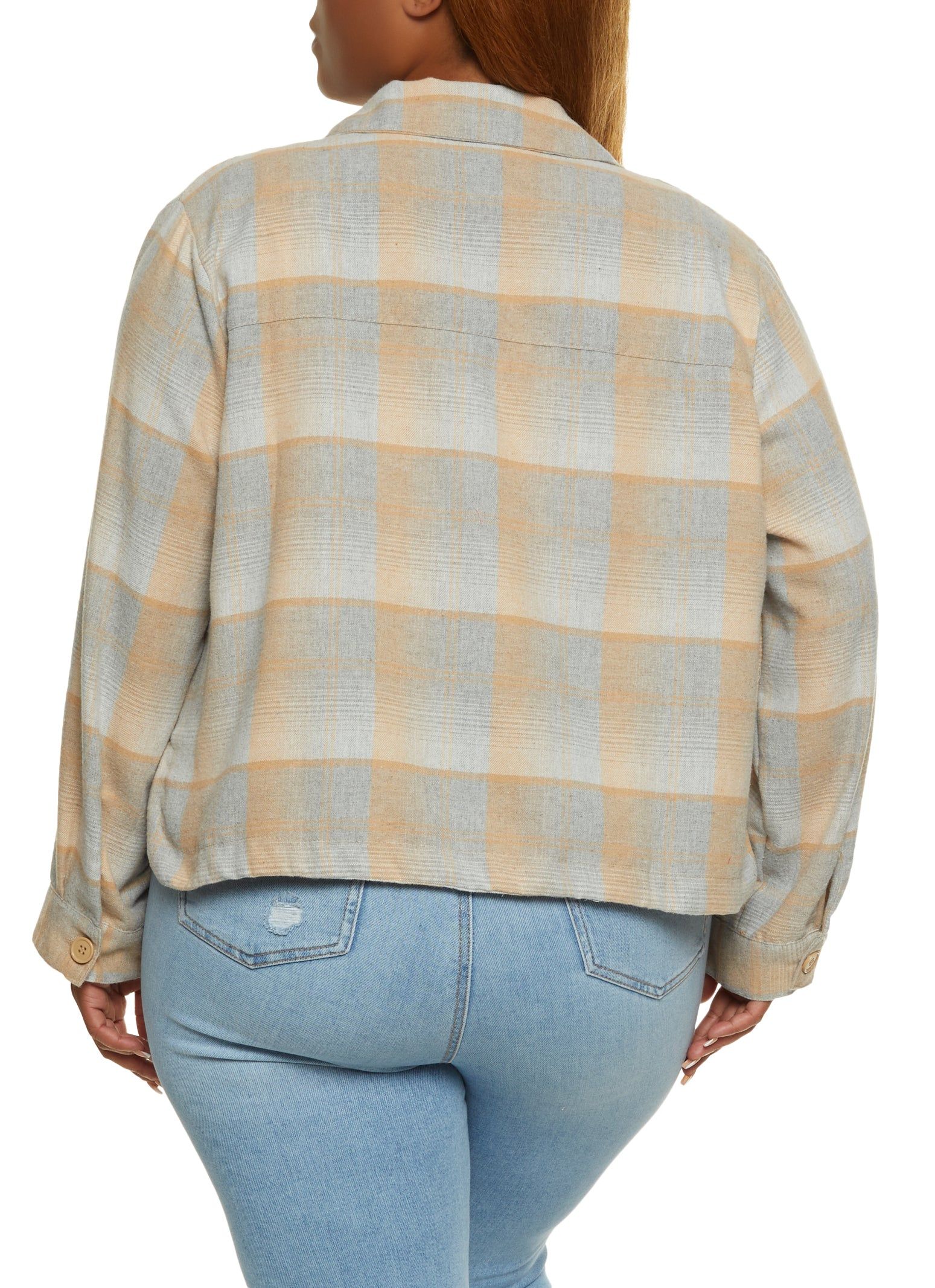 Plus Size Plaid Cropped Button Front Shacket sold by Rainbow product image thumbnail 2