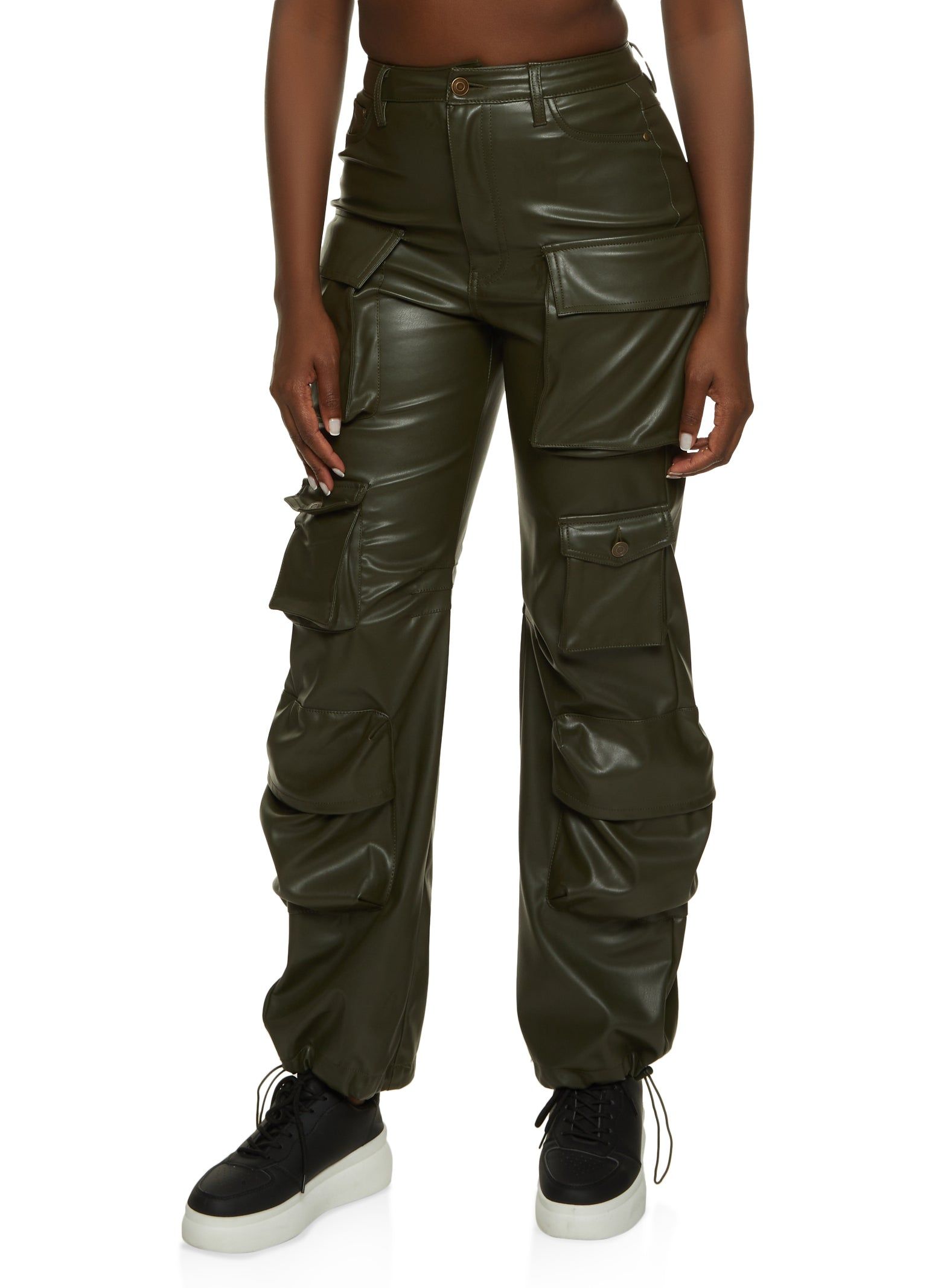 Faux Leather High Waist Cargo Pants sold by Rainbow
