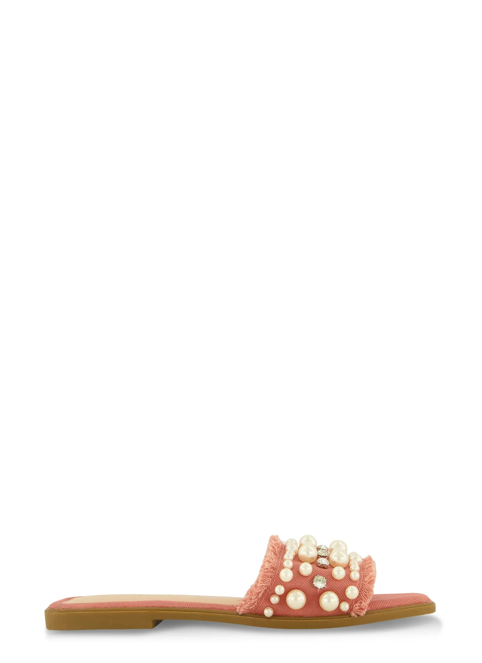 Frayed Faux Pearl Rhinestone Band Slide Sandals sold by Rainbow product image thumbnail 2