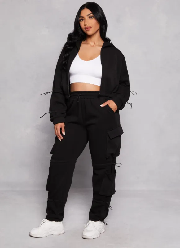 Solid Fleece Toggle Drawstring Cargo Joggers sold by Rainbow