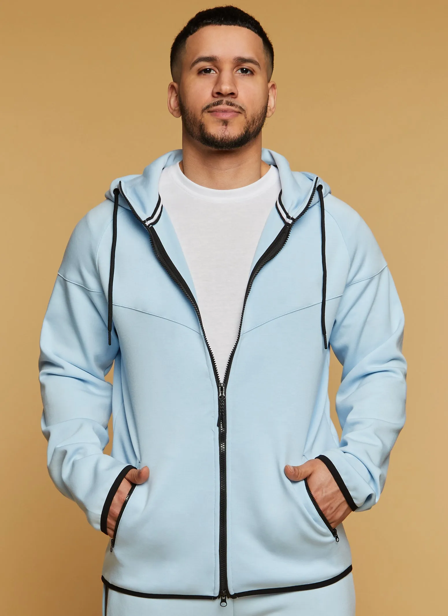 Mens Contrast Trim Zip Front Hoodie sold by Rainbow