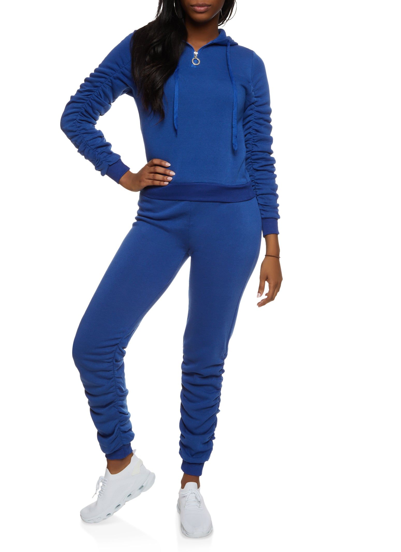 Ruched Sleeve Half Zip Hoodie sold by Rainbow product image thumbnail 2