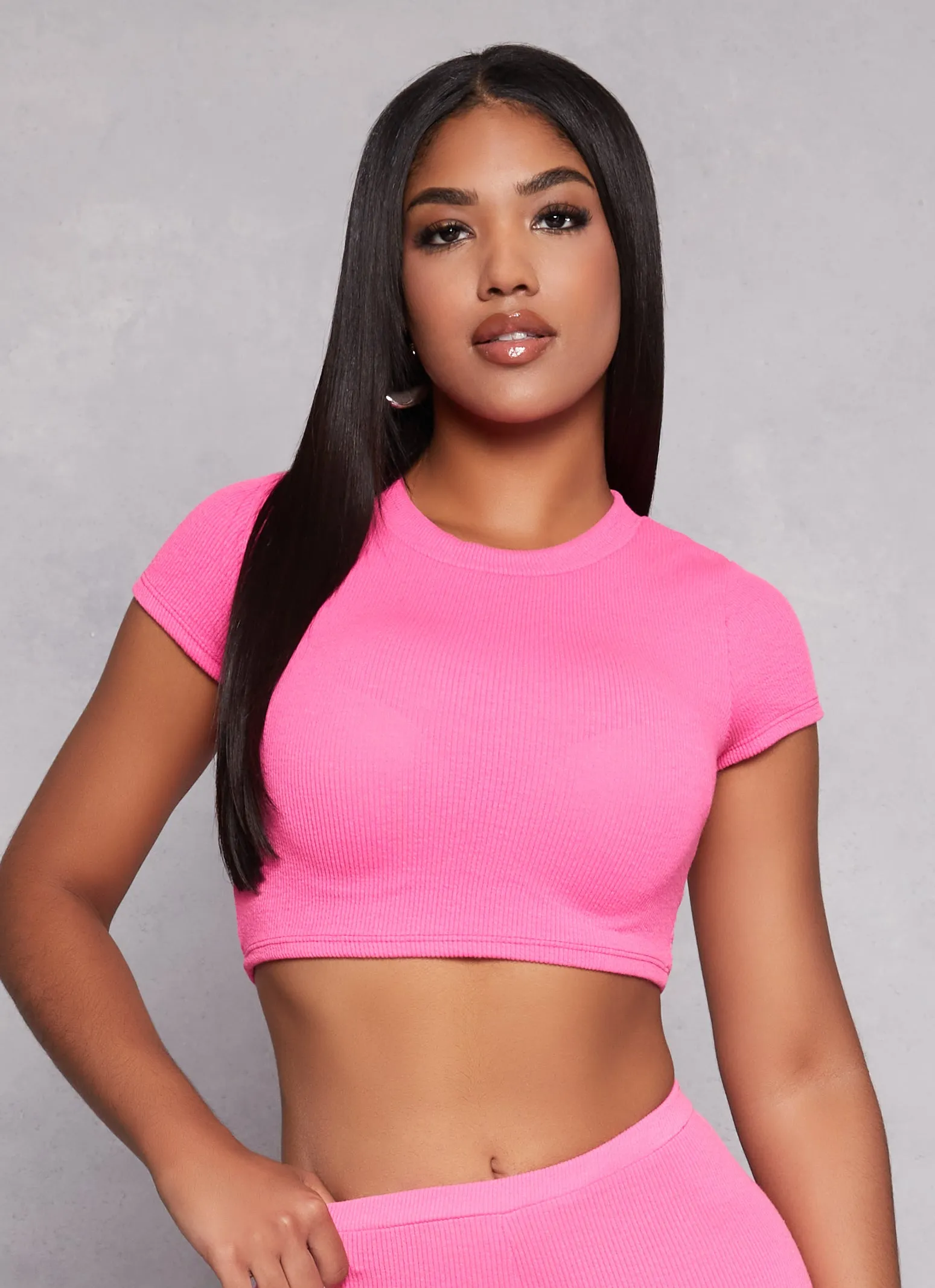 Ribbed Knit Cropped Tee sold by Rainbow