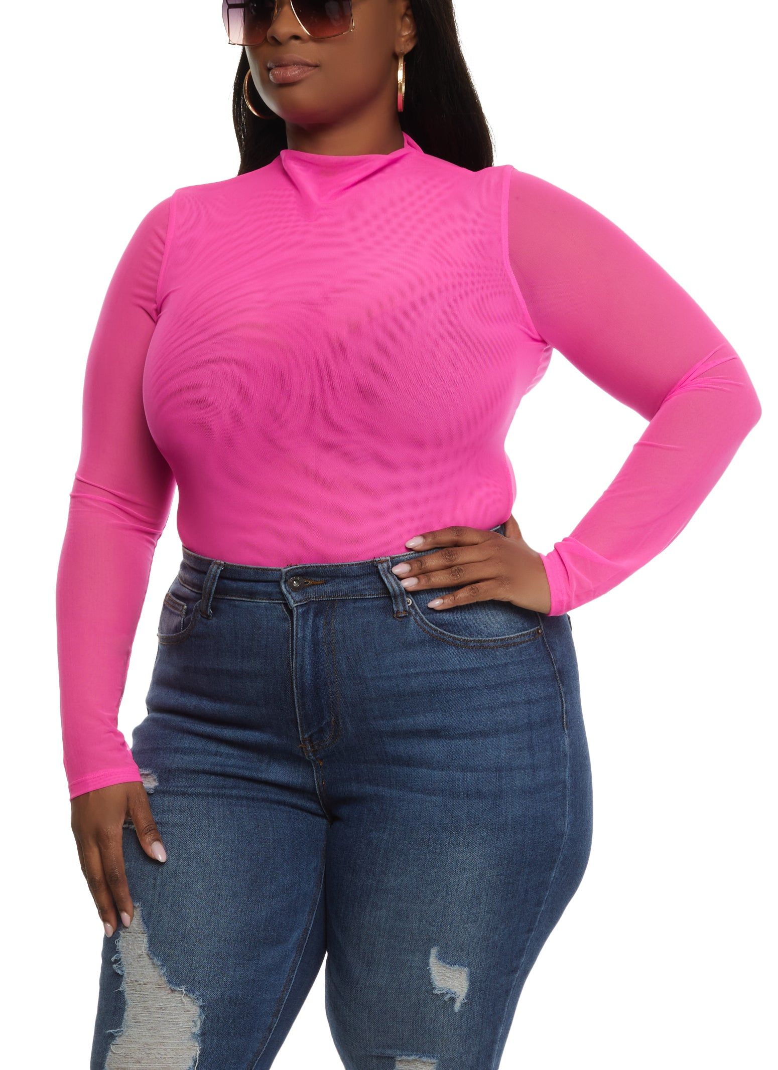 Plus Size Mesh High Neck Long Sleeve Bodysuit sold by Rainbow product image thumbnail 2