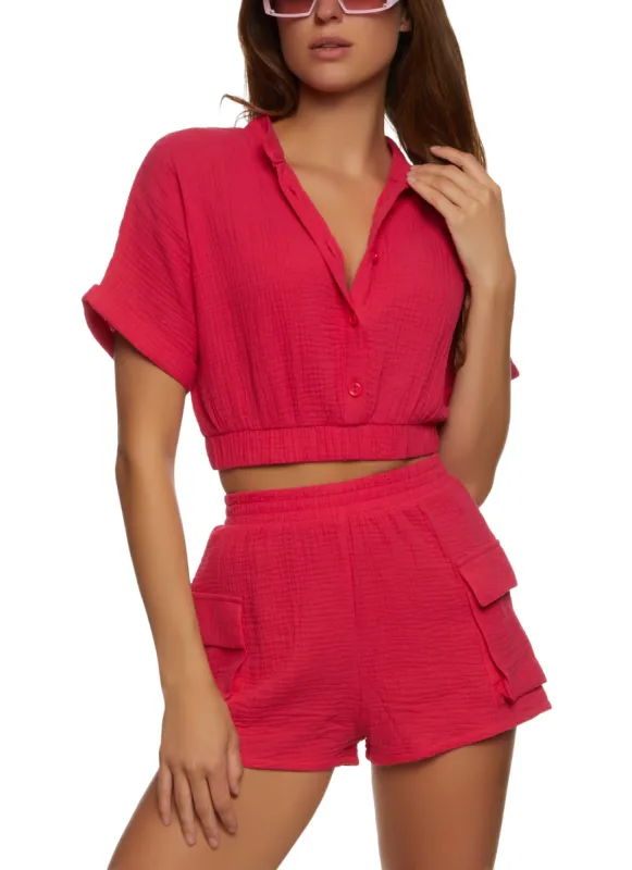 Gauze Knit Cropped Shirt sold by Rainbow