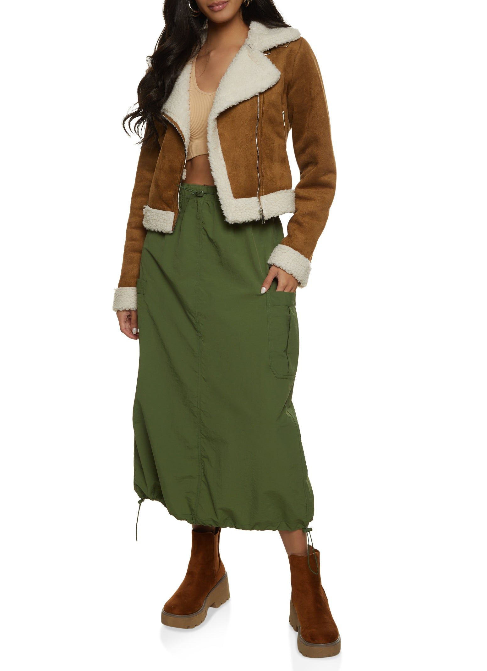 Toggle Drawstring Hem Cargo Pocket Maxi Skirt sold by Rainbow product image thumbnail 2