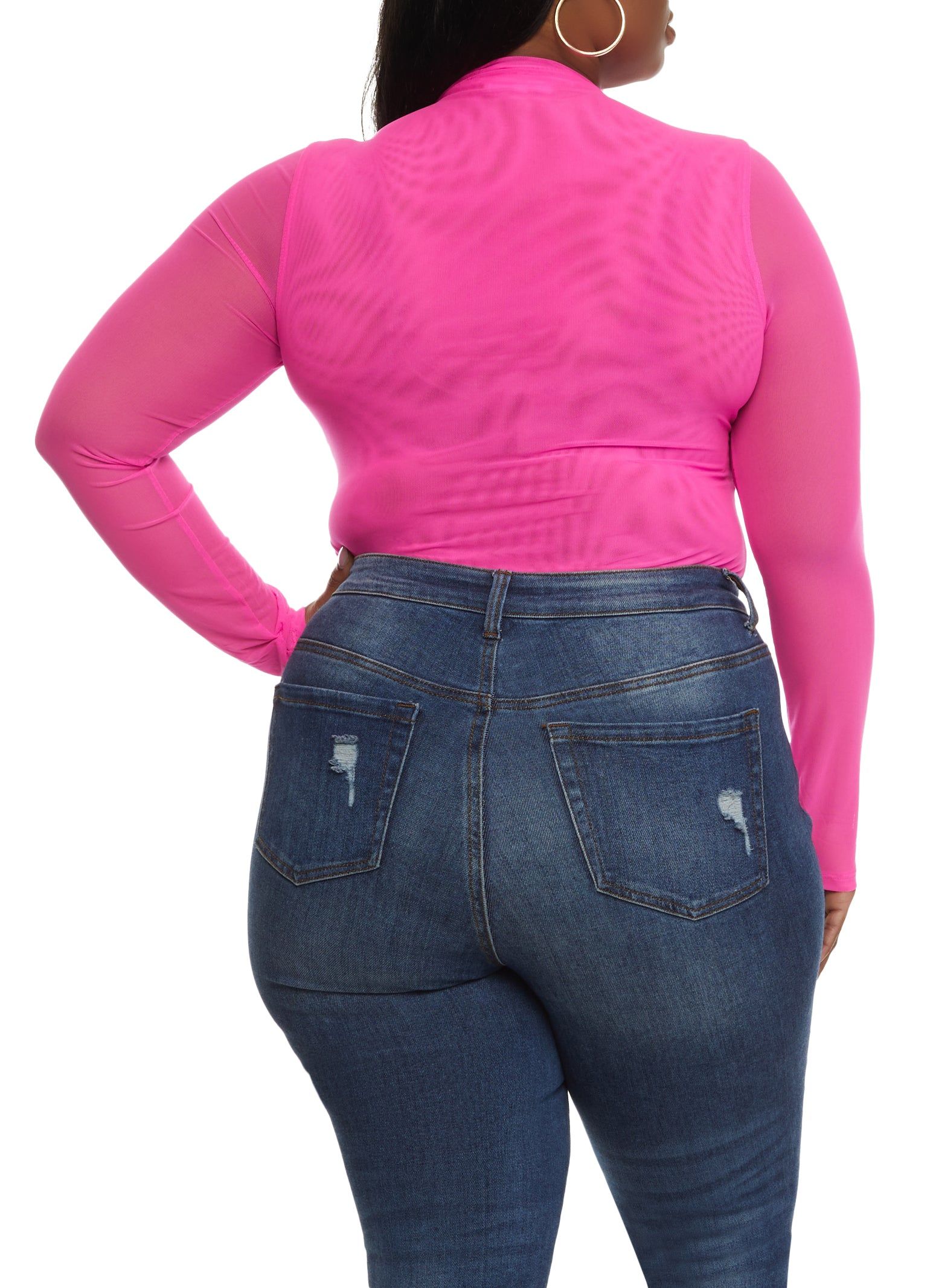 Plus Size Mesh High Neck Long Sleeve Bodysuit sold by Rainbow product image thumbnail 3