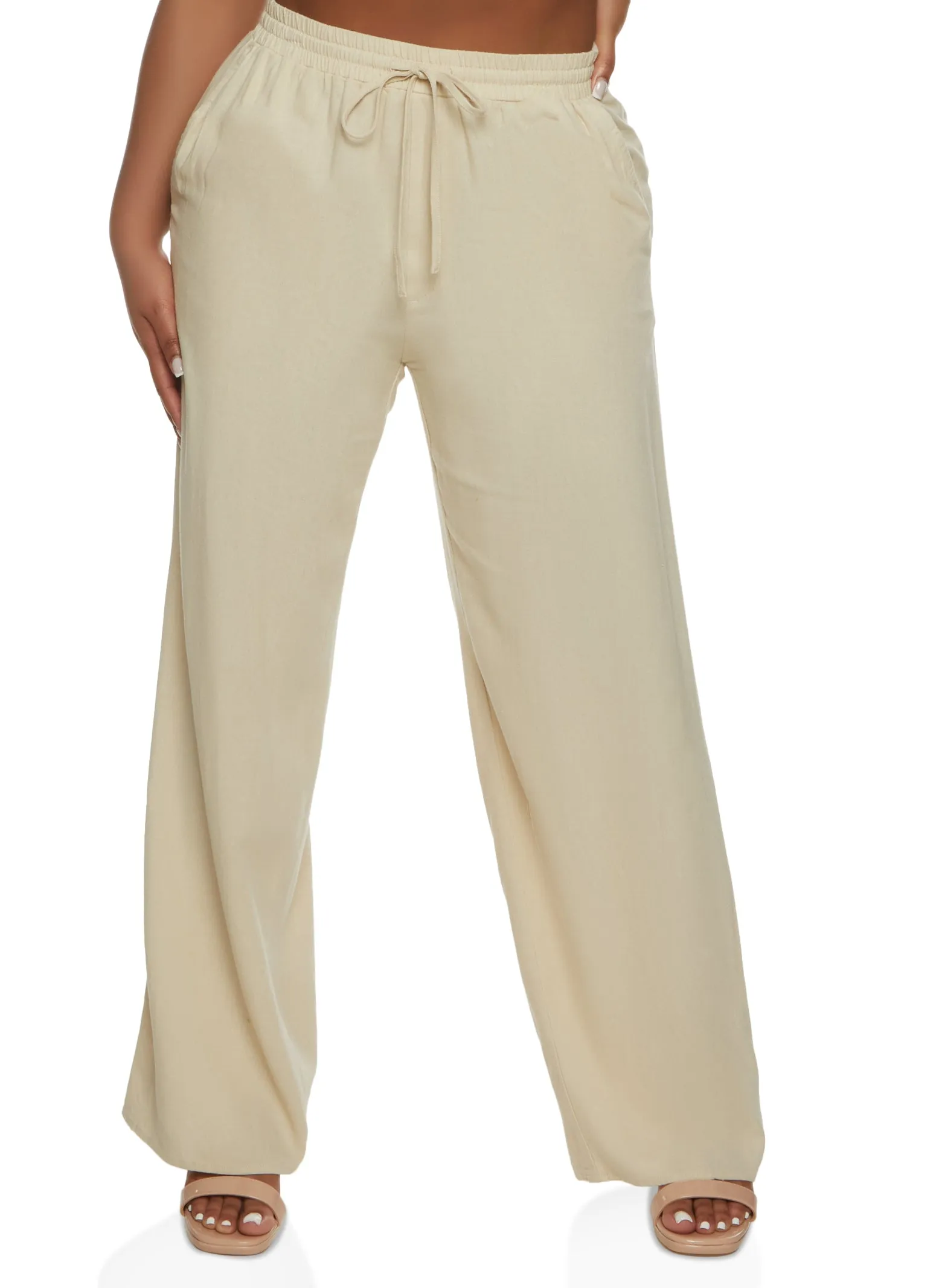 Linen Drawstring Wide Leg Pants sold by Rainbow