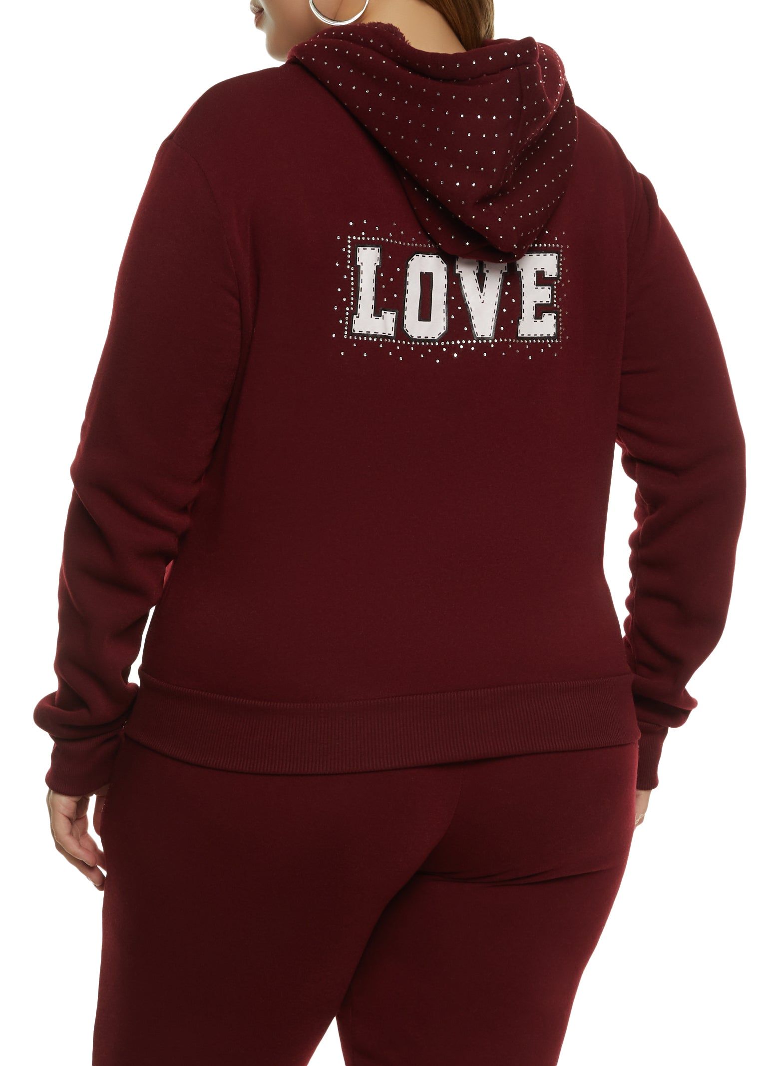 Plus Size Love Rhinestone Graphic Zip Front Hoodie sold by Rainbow product image thumbnail 3