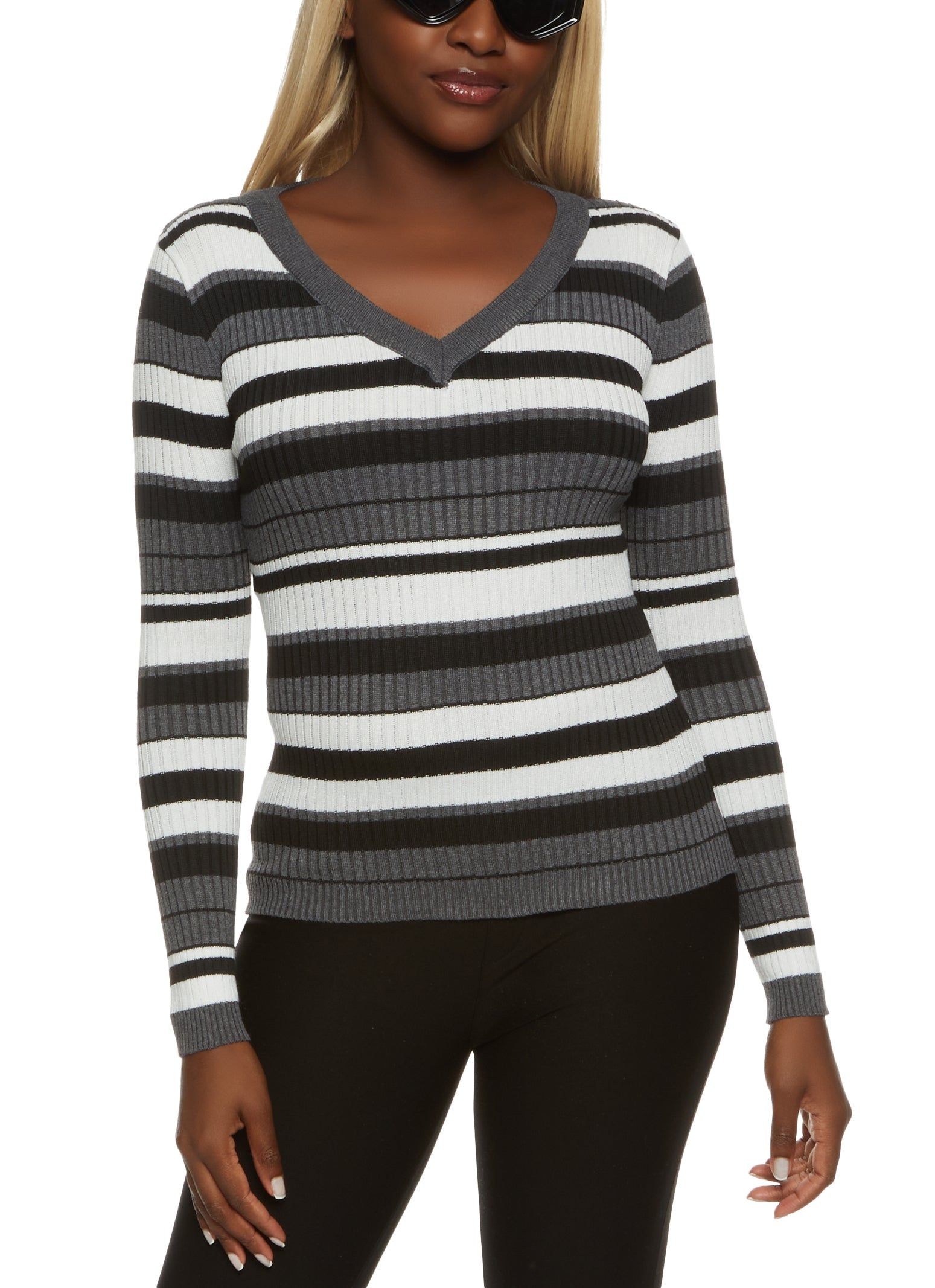 Striped V Neck Sweater sold by Rainbow