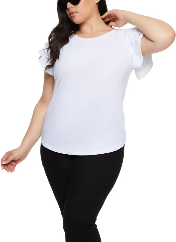 Plus Size Tiered Flutter Short Sleeve Blouse sold by Rainbow