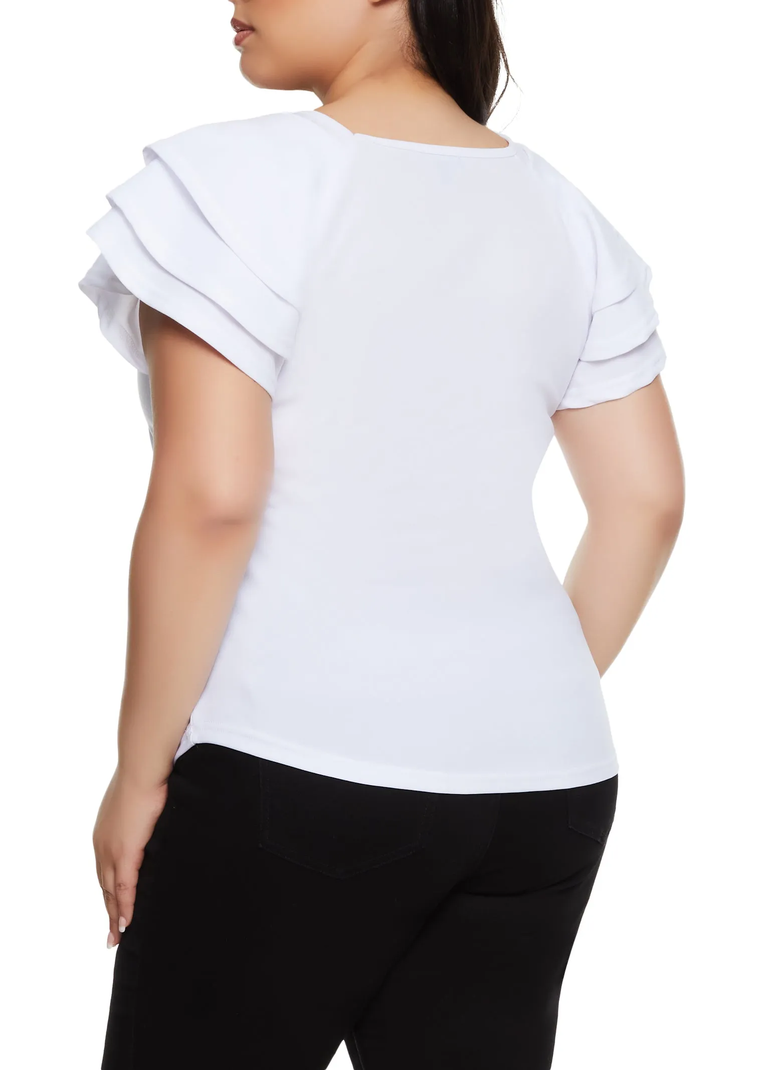 Plus Size Tiered Flutter Short Sleeve Blouse sold by Rainbow product image thumbnail 2