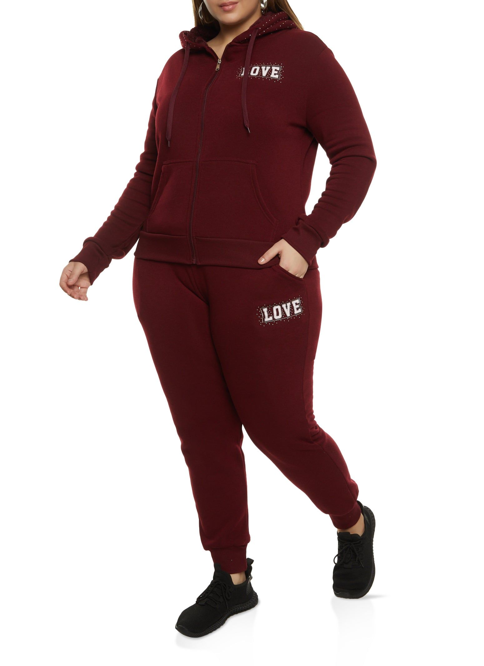 Plus Size Love Rhinestone Graphic Zip Front Hoodie sold by Rainbow product image thumbnail 2