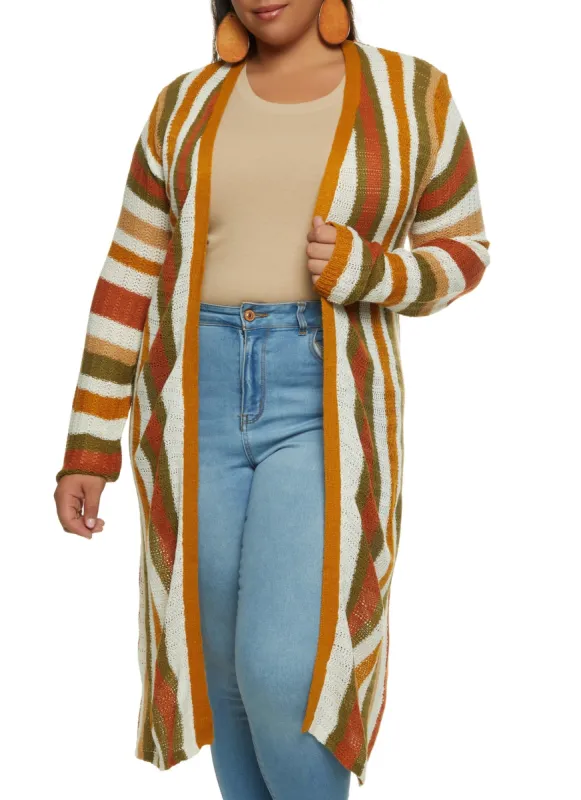 Plus Size Striped Knitted Duster sold by Rainbow