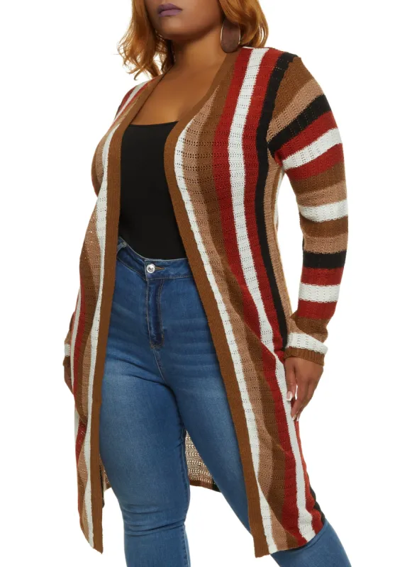 Plus Size Striped Knitted Duster sold by Rainbow