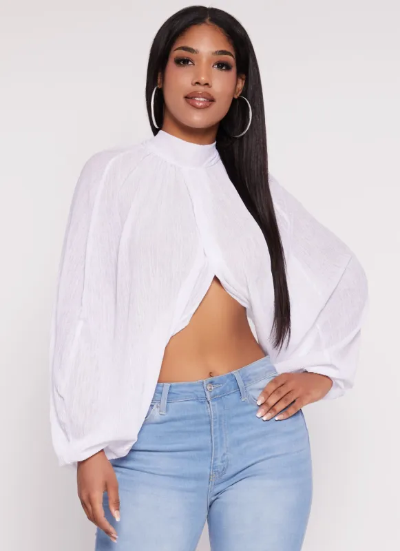 Mock Neck Tulip Hem Blouse sold by Rainbow