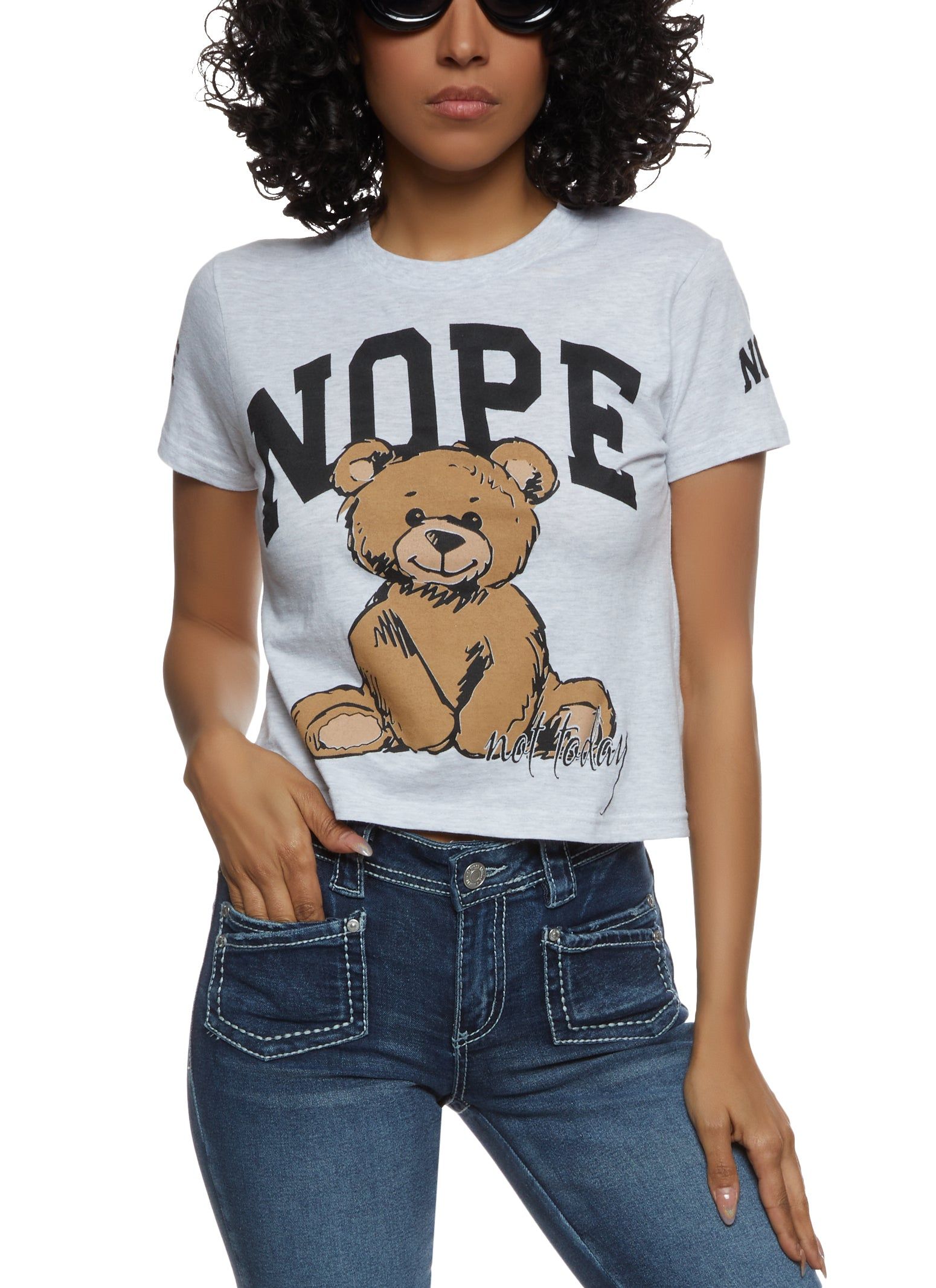 Nope Bear Short Sleeve Back Graphic Tee sold by Rainbow