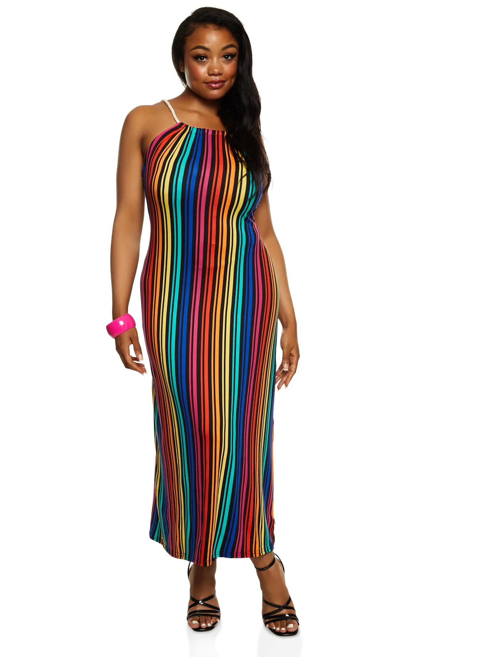 Plus Size Striped Rope Neck Maxi Dress sold by Rainbow product image thumbnail 2