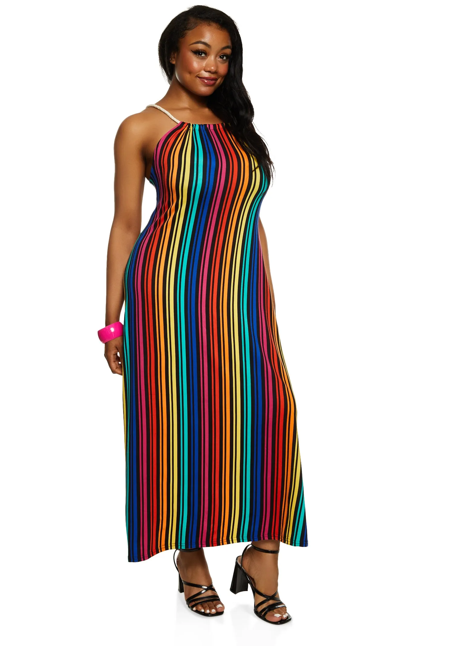 Plus Size Striped Rope Neck Maxi Dress sold by Rainbow