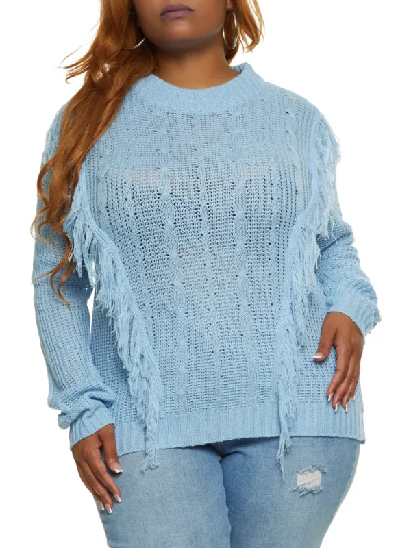 Plus Size Fringe Cable Knit Sweater sold by Rainbow